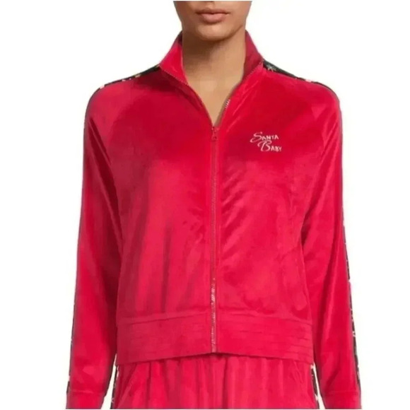 NWOT Santa Baby Christmas Cats Velour w/ Sequins Zip-up Track Jacket Junior's L - Picture 4 of 11